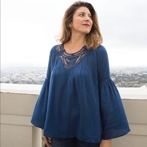 Blue boho blouse
